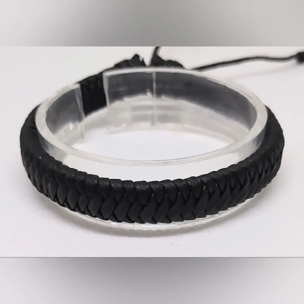 Men's bracelet leather braided black new e54‎